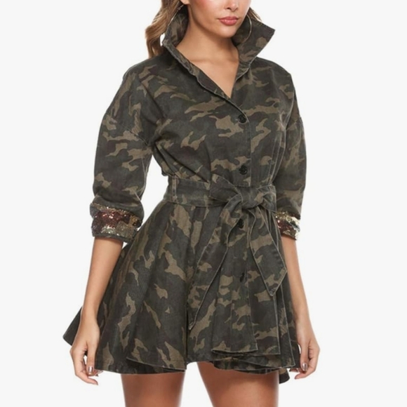 Camouflage Sequin Cotton Denim Jacket/Mini Dress - Picture 2 of 8